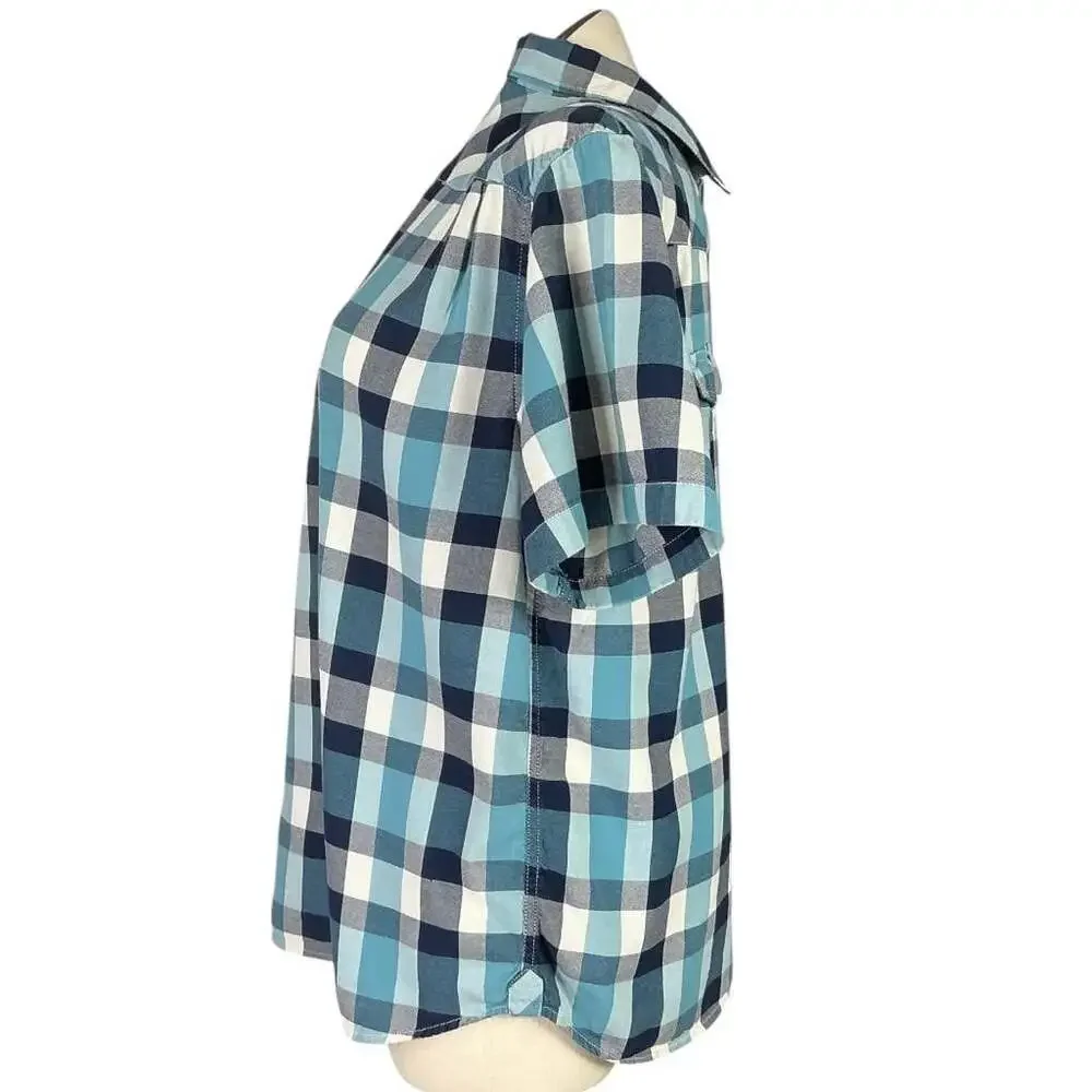 The North Face Gardello Shirt Mens Xl Blue White Plaid Short Sleeve Button Up
